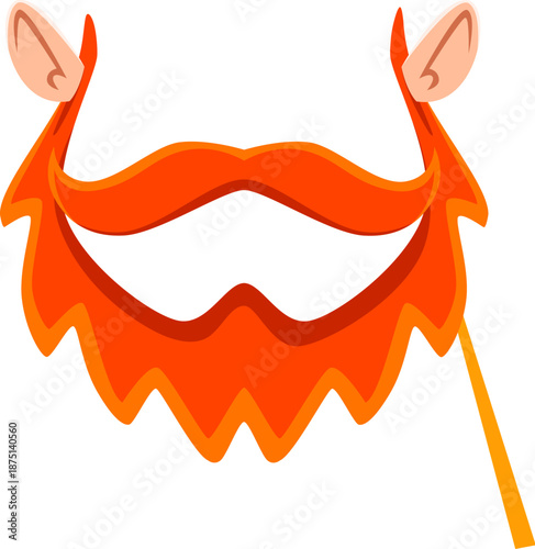 St Patricks leprechaun beard photo booth mask. Spring party vector costume element, Saint Patrick carnival mask. Ireland festival photo booth isolated prop with redhead leprechaun beard and mustaches