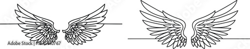 Simple line art vector illustration of a pair of symmetrical wings, ideal for tattoo designs or logos