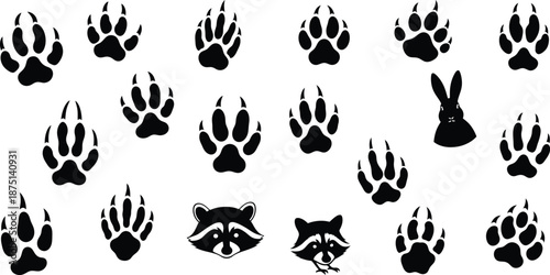 Various animal paw prints and raccoon faces, offering a diverse set of wildlife and pet related icons