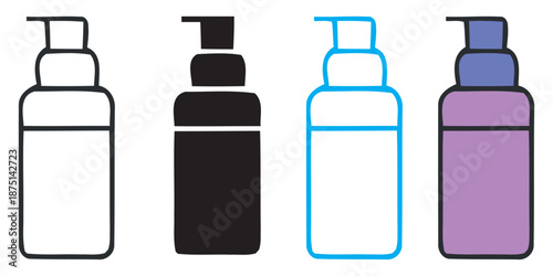 A diverse set of pump bottle icons in various styles, perfect for cosmetic or liquid product representation