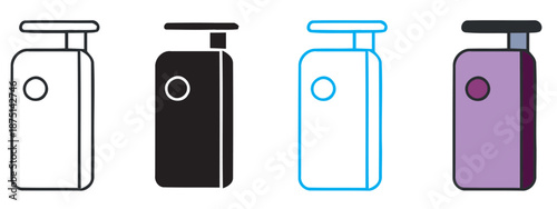 A set of four soap or hand sanitizer dispenser bottles in different styles and colors for hygiene