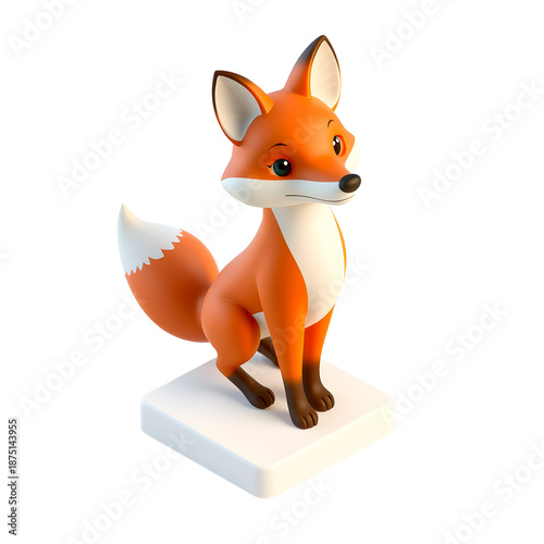 A cute cartoon red fox character with orange fur and a bushy tail holding a blank sign in a funny forest wildlife vector illustration