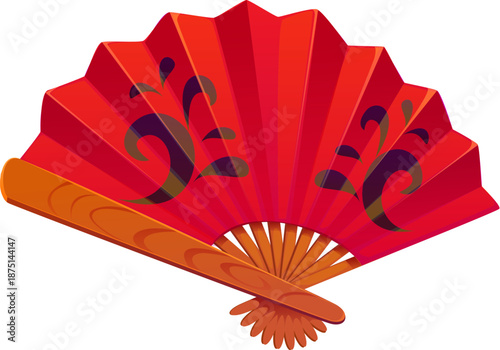 Chinese lunar New Year holiday icon of red folding fan with calligraphy, vector Asian symbol. Chinese Lunar New Year brise fan Che San or Zheshan with traditional greeting poem calligraphy ornament