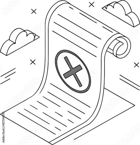 Rejection and Decision: The image portrays a document with a clear indication of denial, symbolized by a prominent cross mark. This evokes a sense of disapproval or refusal.