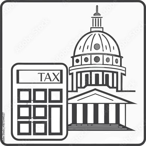 Tax Calculator and Government Building: An illustrative portrayal of a tax calculator alongside a governmental structure, symbolizing financial concepts and civic institutions. 