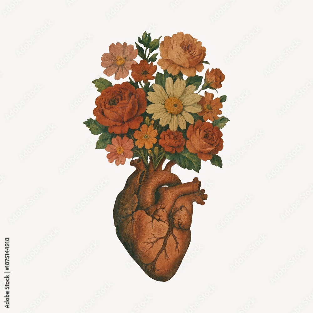 Fototapeta premium Heart blooming with vibrant flowers.