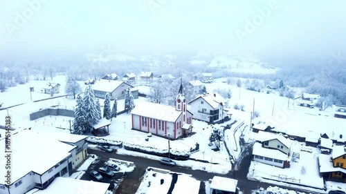 Snow Covered Village Church in Rural Bosnia and Herzegovina