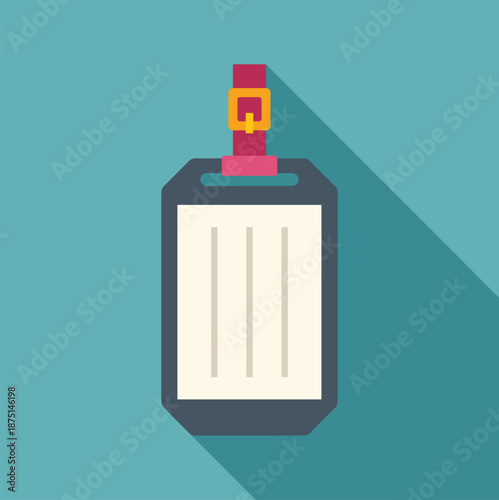 Flat design luggage tag for baggage identification against a blue background