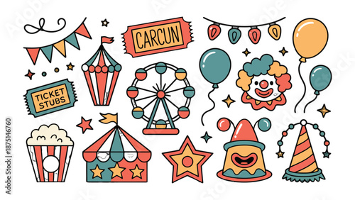 Whimsical Carnival Elements: Delightful collection of carnival icons. Captivating designs of amusement and fantasy