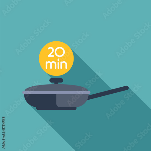 Cooking pan displaying 20 minutes for recipe timing instruction