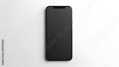 A sleek black smartphone with a minimalist design on a white background