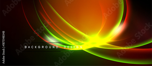 Abstract vibrant lines create dynamic flow. Bright colors blend, forming modern design element against dark backdrop.