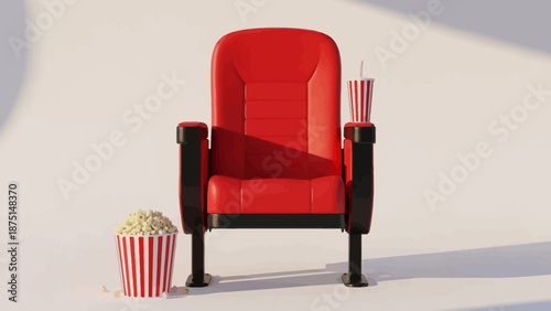 Vintage red movie theater chair with popcorn