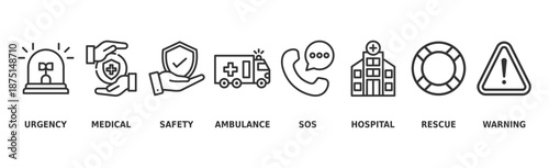Emergency banner web icon vector illustration concept with icon of urgency, medical, safety, ambulance, sos, hospital, rescue, and warning