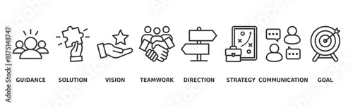 Leadership banner web icon vector illustration concept for team management with an icon of guidance, solution, vision, teamwork, direction, strategy, communication and goal
