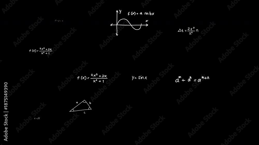 Math Formula Animation Loop Mathematical formulas transparent Screen Overlay. Seamless Loop ...
