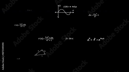 Mathematical formulas transparent Screen Overlay. Seamless Loop Background Scientific math educational concept. Math, Animated Equations VFX, 4K Chroma Key Formulas, Physics Overlay, Motion