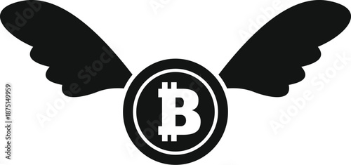 Bitcoin coin with wings flying, symbolizing financial loss and volatility