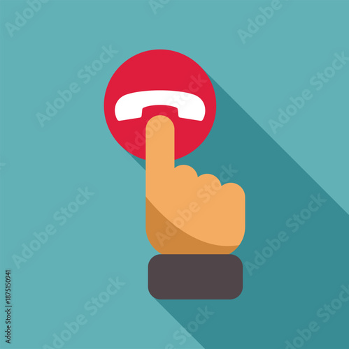 Hand pressing a red button with a phone receiver icon, indicating disconnecting a call