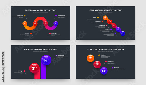 Digital Plan 4 5 2 3 Step Diagram Slide Layout Set. Sales Briefing Four Five Two Three Option Graph Presentation Design Vector Illustration Collection.