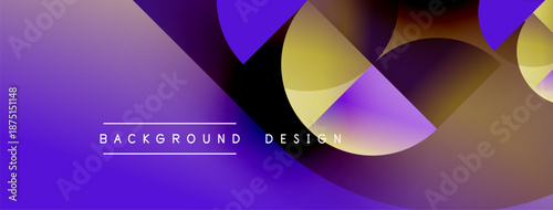 Abstract purple, gold gradients form dynamic shapes. Modern design elements create vibrant background texture. Smooth transitions, clean aesthetic.