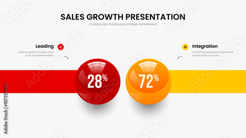 Corporate Introduction Two Element Chart Slide Design. Minimalist Portfolio 2 Option Infographic Slideshow Template. Clean Profile Frame Layout Vector Illustration.