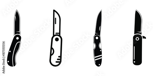 Four different types of folding knives on a white background