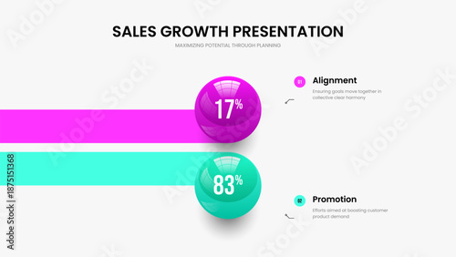 Simple Forecast Slide Template Vector Illustration. Colorful Plan 2 Element Graph Frame Design. Digital Solution Two Option Chart Presentation Layout.