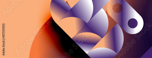 Abstract composition featuring overlapping shapes, gradients. Warm orange transitions into cool purple hues. Modern design elements present.