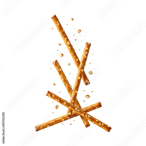 Pretzel sticks falling with broken bits