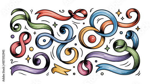 Ribbon Swirls and Festive Fun: An array of colorful ribbons dance across the scene, creating a playful and festive vibe. This eye-catching display adds flair and charm to any visual narrative.