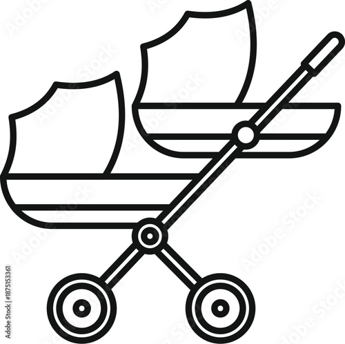 Double stroller line art icon for baby transport and children