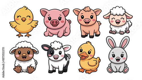 Adorable Farm Animals: A charming collection of endearing cartoon farm animals, perfect for bringing joy and whimsy to any project.