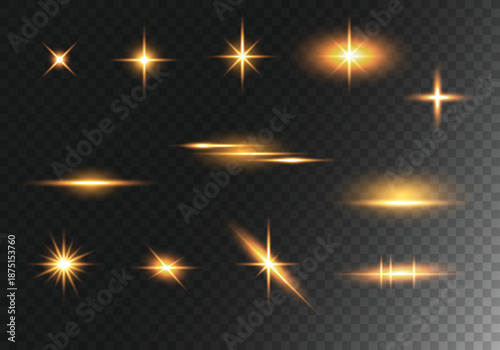 Golden light effects collection set vector