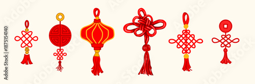 Chinese Knot and Lantern Ornaments Vector Set for Lunar New Year