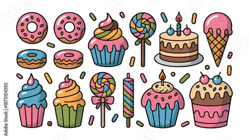 Sweet Treats Illustration: A delightful assortment of colorful and tempting desserts, perfect for a treat-filled occasion, this illustration is a feast for the eyes and a promise of sugary bliss.