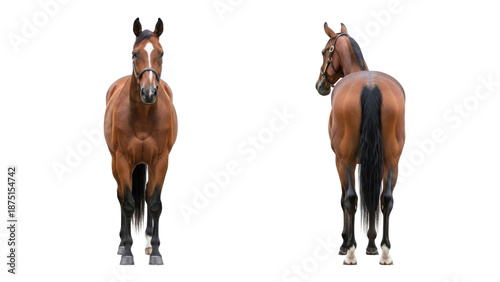 Foto Front and Back View of a Brown Horse Isolated on White Background