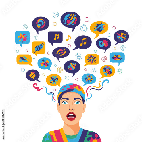 Vibrant illustration of a person with an astonished expression, surrounded by an explosion