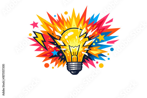 Bright, colorful light bulb burst against a vivid backdrop, showcasing creative innovation with high-resolution brilliance