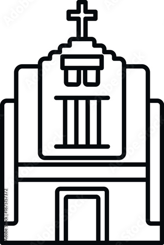 Church building icon with a cross symbol on top for religion and spirituality