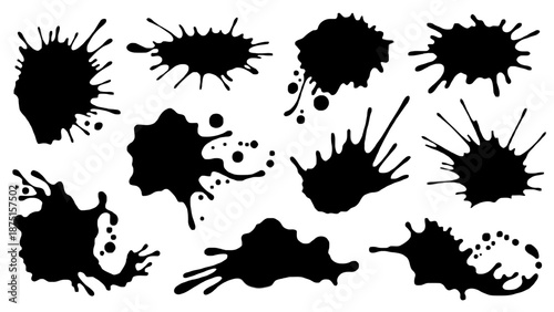 Collection of Black Ink Splatter and Spray Bloots