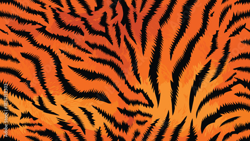 Close-up of vibrant orange tiger fur texture with black stripes pattern