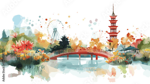 Tivoli Gardens. Tivoli Gardens watercolor vector illustration