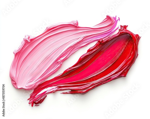 Expressive paint smears in light pink and deep red with dynamic brushwork