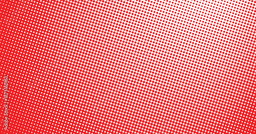 Red Halftone abstract pattern dot background. Repeating dotted Vanishing cartoon polka dot gradation pattern background.  Vector comic pop art Raster halftone effect wallpaper overlay backdrop.
