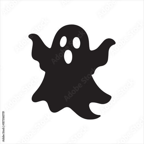 Silhouette cute ghost spooky holiday black shape vector illustration