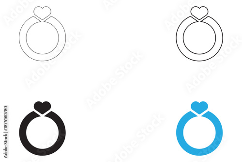 couple ring icon vector, love ring diamond ring, engagement ring symbol vector, silhouette and line art
