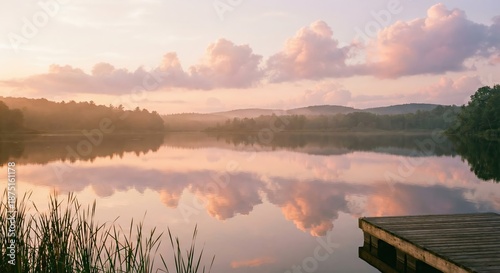 Pastel Cotton Candy Sunset Clouds Calm Lake Reflection