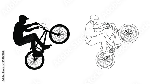 silhouette and line art of bmx riders performing tricks
