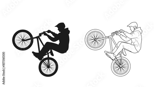 silhouette and line drawing of bmx riders performing tricks